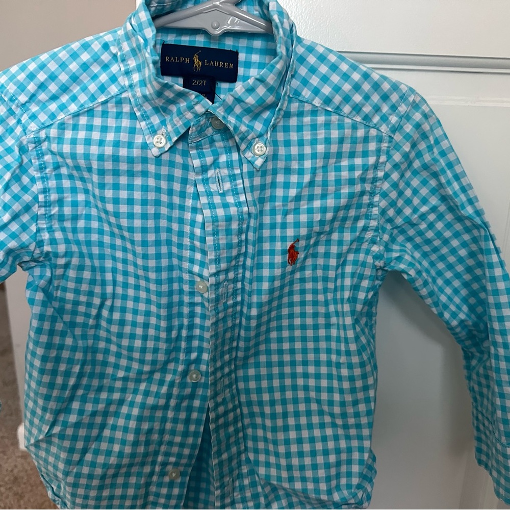 Ralph Lauren Kids Blue Checkered Button Down Cotton Shirt - 2T